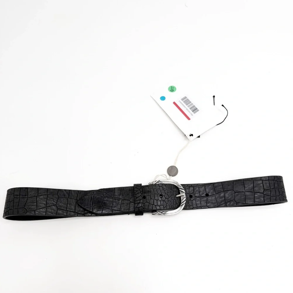 Orciani Handmade Crocodile Emobossed Matte Leather Italian Made Black Belt, XS